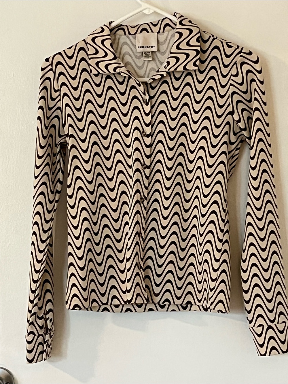 Industry Republic Cream & Brown Wave-Print Long Sleeve Top Size XS - Picture 3 of 12